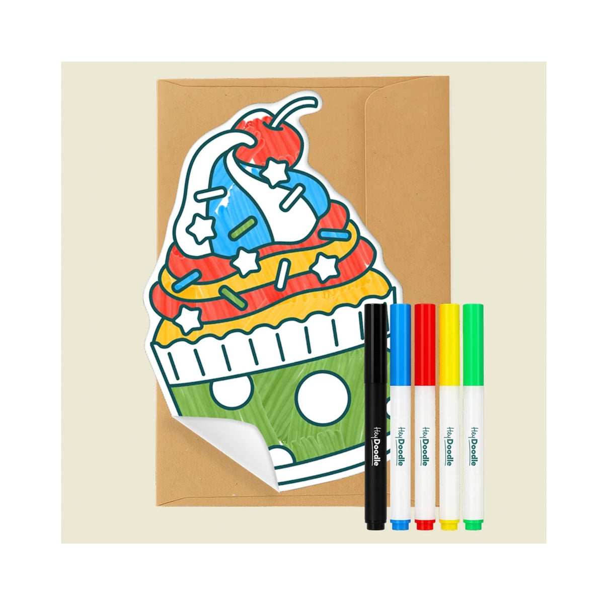 Hey Doodle Reusable Greeting Card - Cupcake