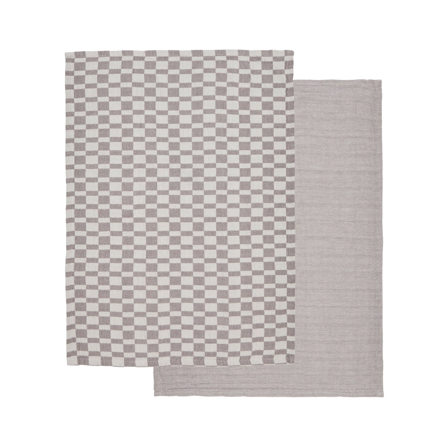 Tea Towel - Heritage Check Cotton Set of 2 Grey White