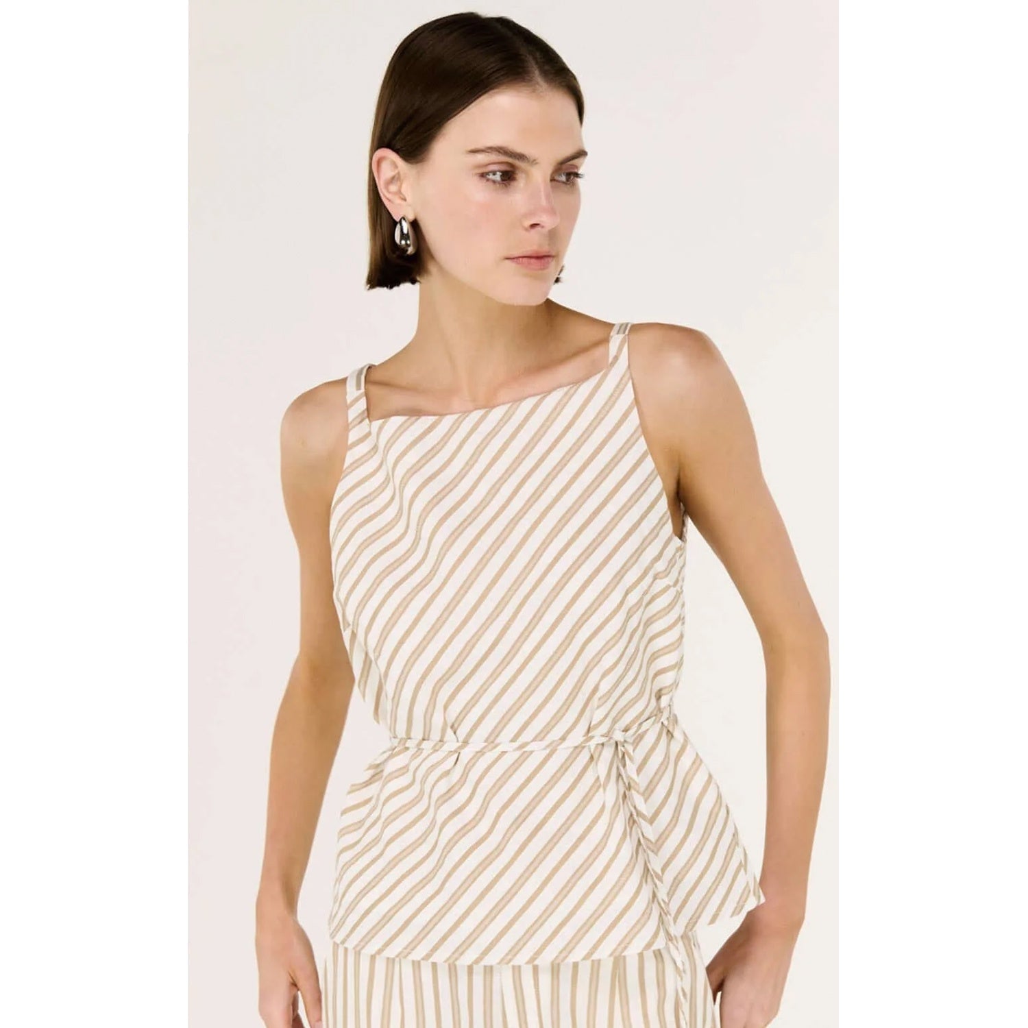 Top Lola Tie Waist - Taupe & White Stripe