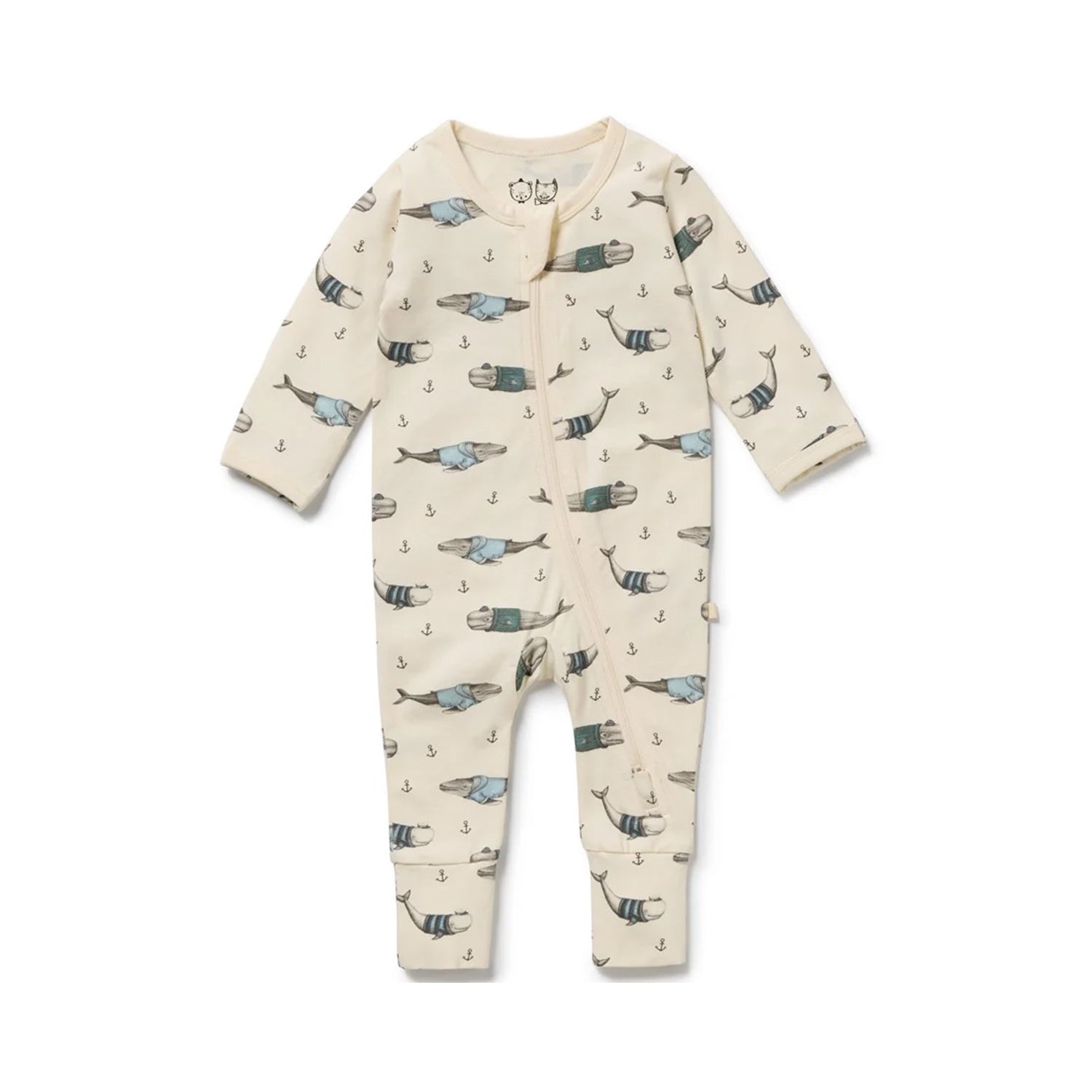 Zipsuit with Feet - Woolly Whales