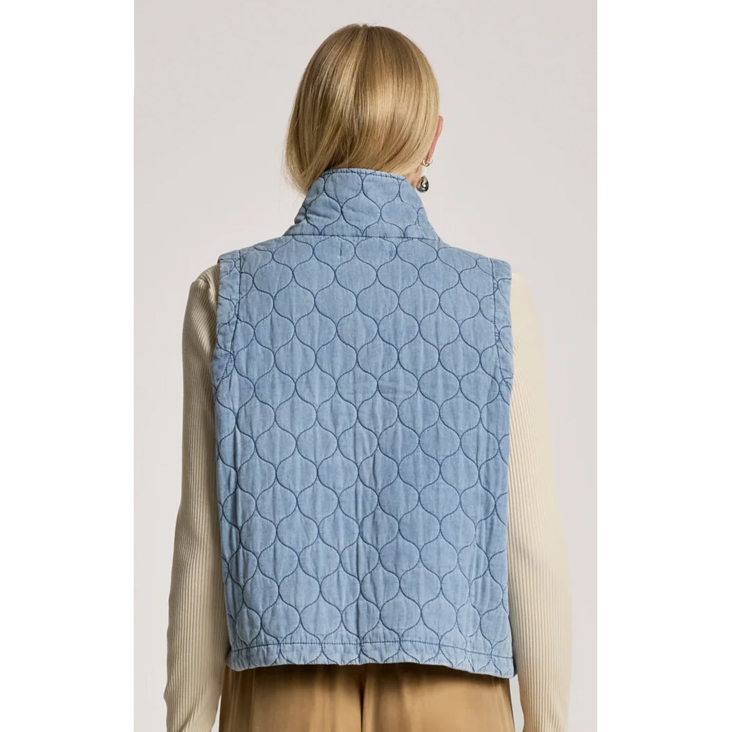 Vest - Sansi Quilted Crop Vest Denim