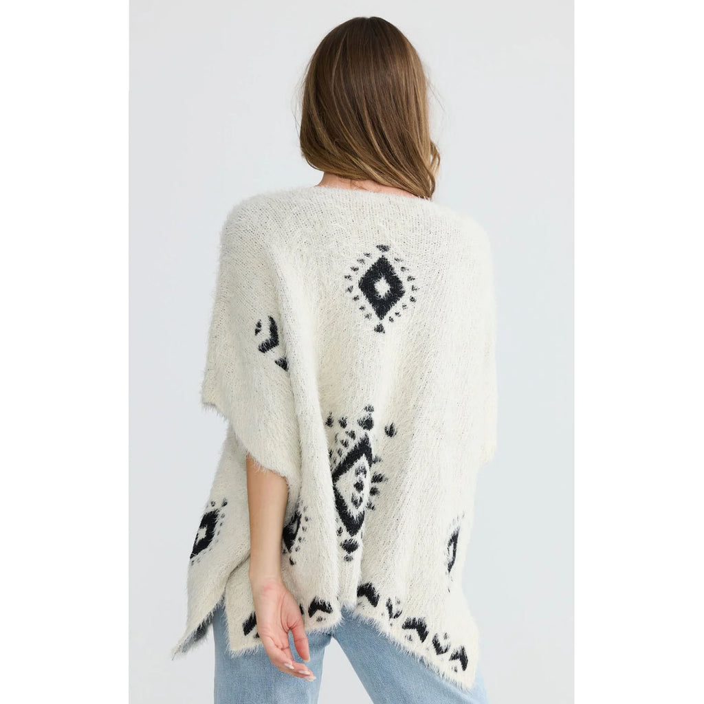 Poncho Mystic Knit - Off White w Black