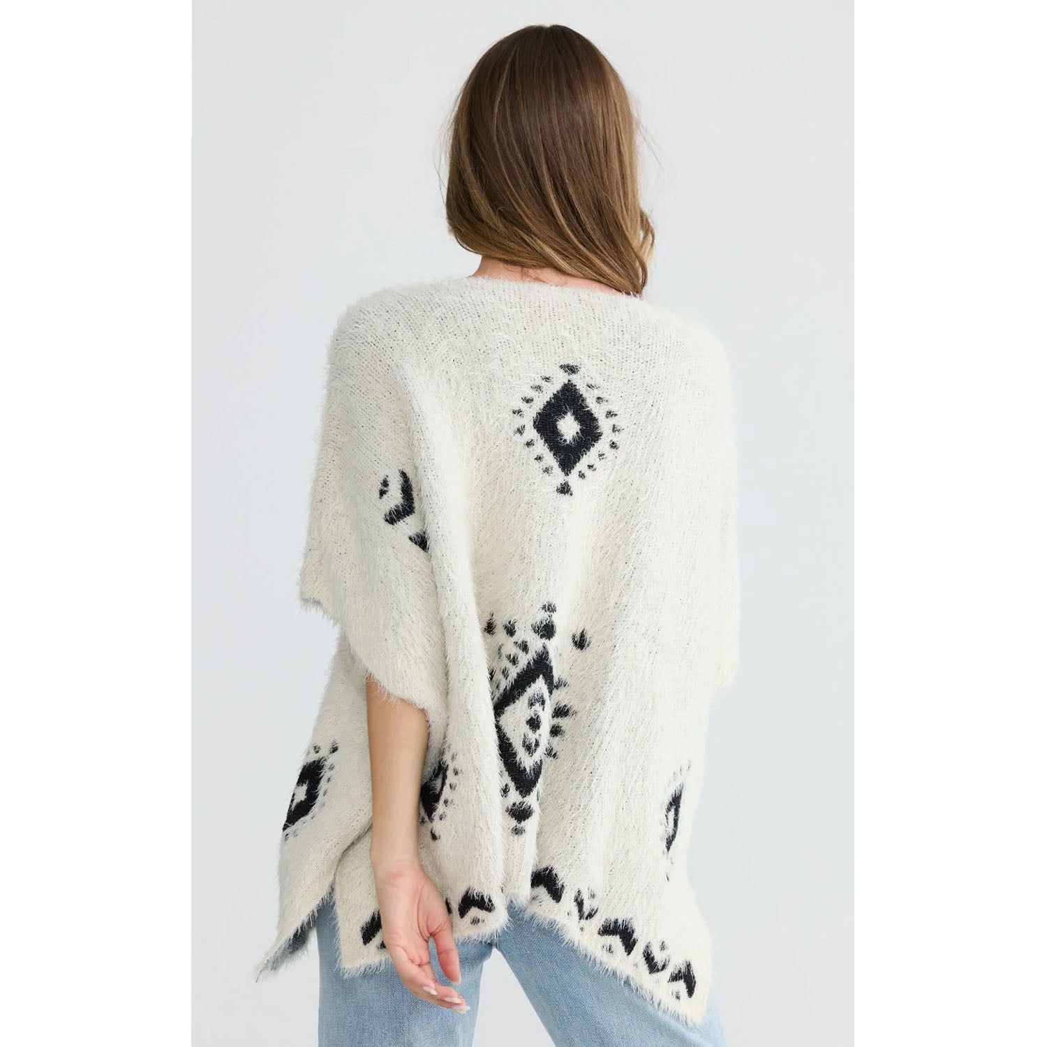 Poncho Mystic Knit - Off White w Black
