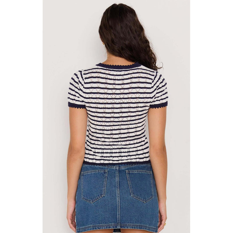 Top Chloe Stripe Knit Tee - Navy & White