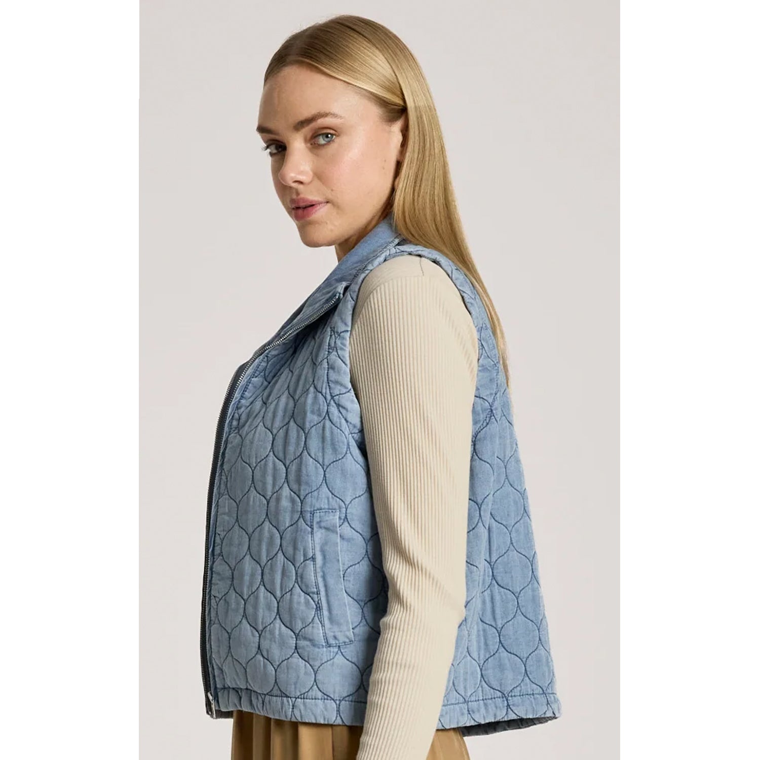 Vest - Sansi Quilted Crop Vest Denim