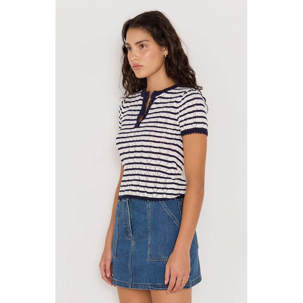 Top Chloe Stripe Knit Tee - Navy & White