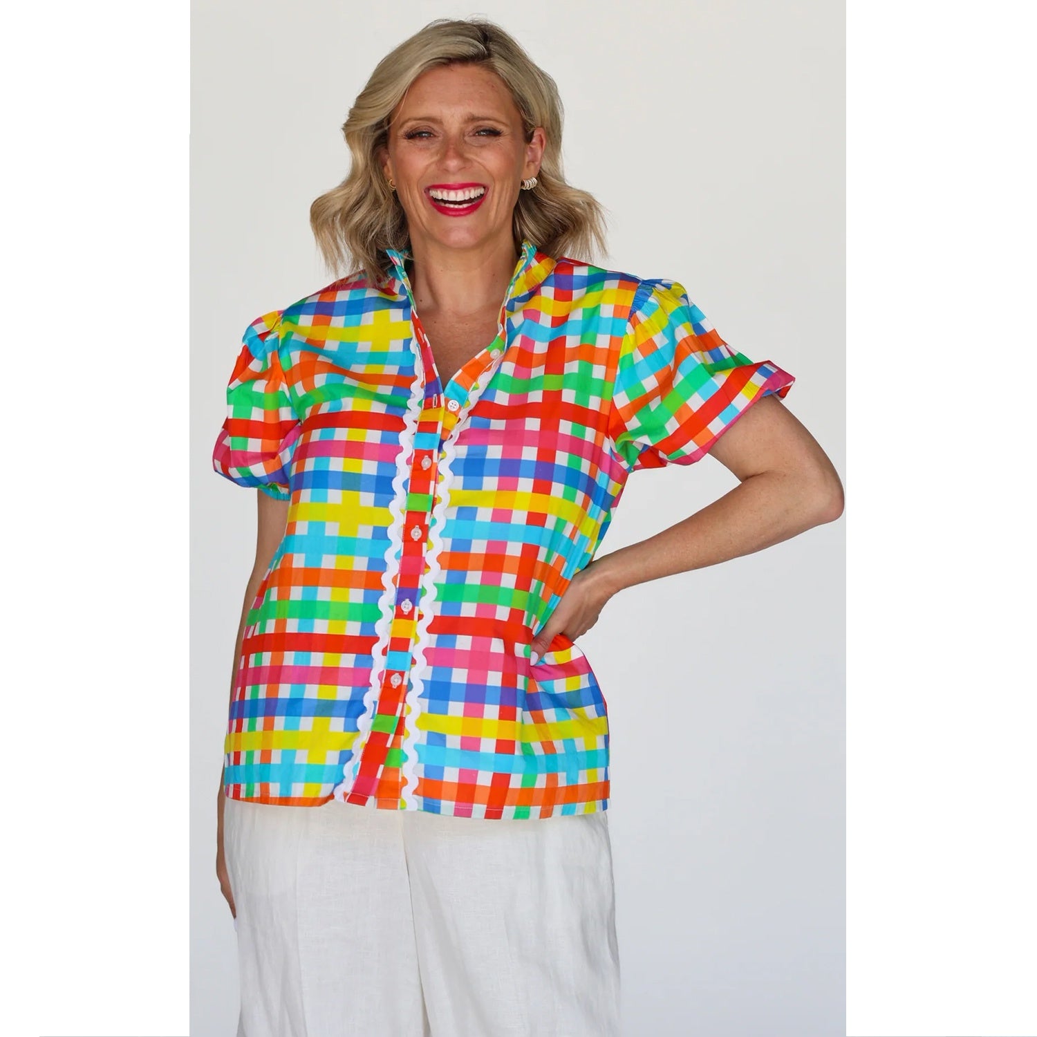 Top Chloe Shirt - Neon Gingham