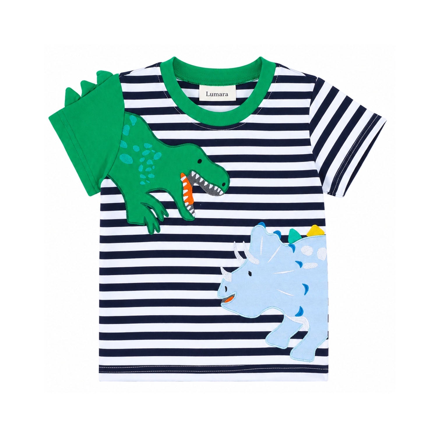 TShirt - Navy Stripe Dino Duo