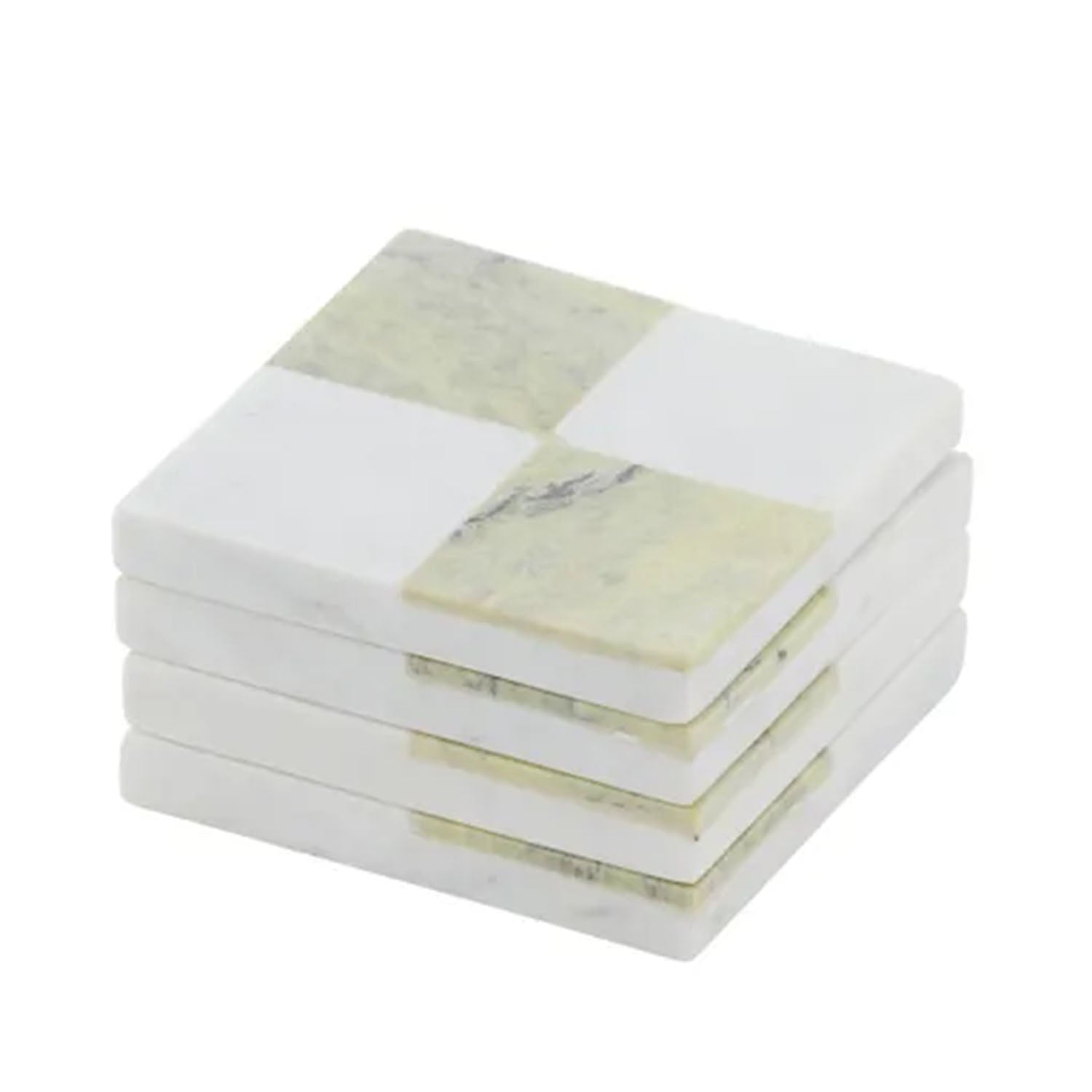 Coaster Quadrata S/4 Marble 10cm Grn/Wht