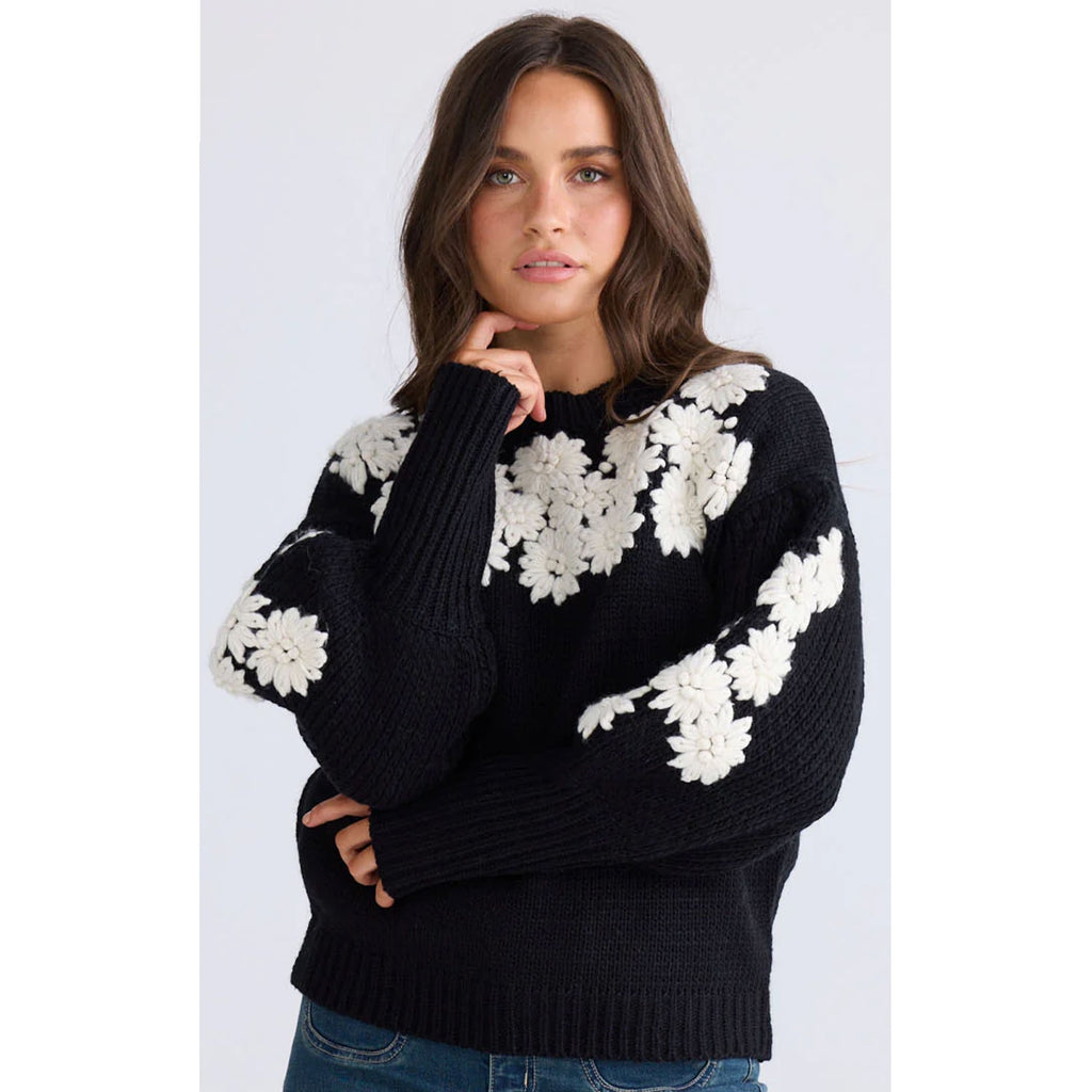 Knit Flower Child - Black w White