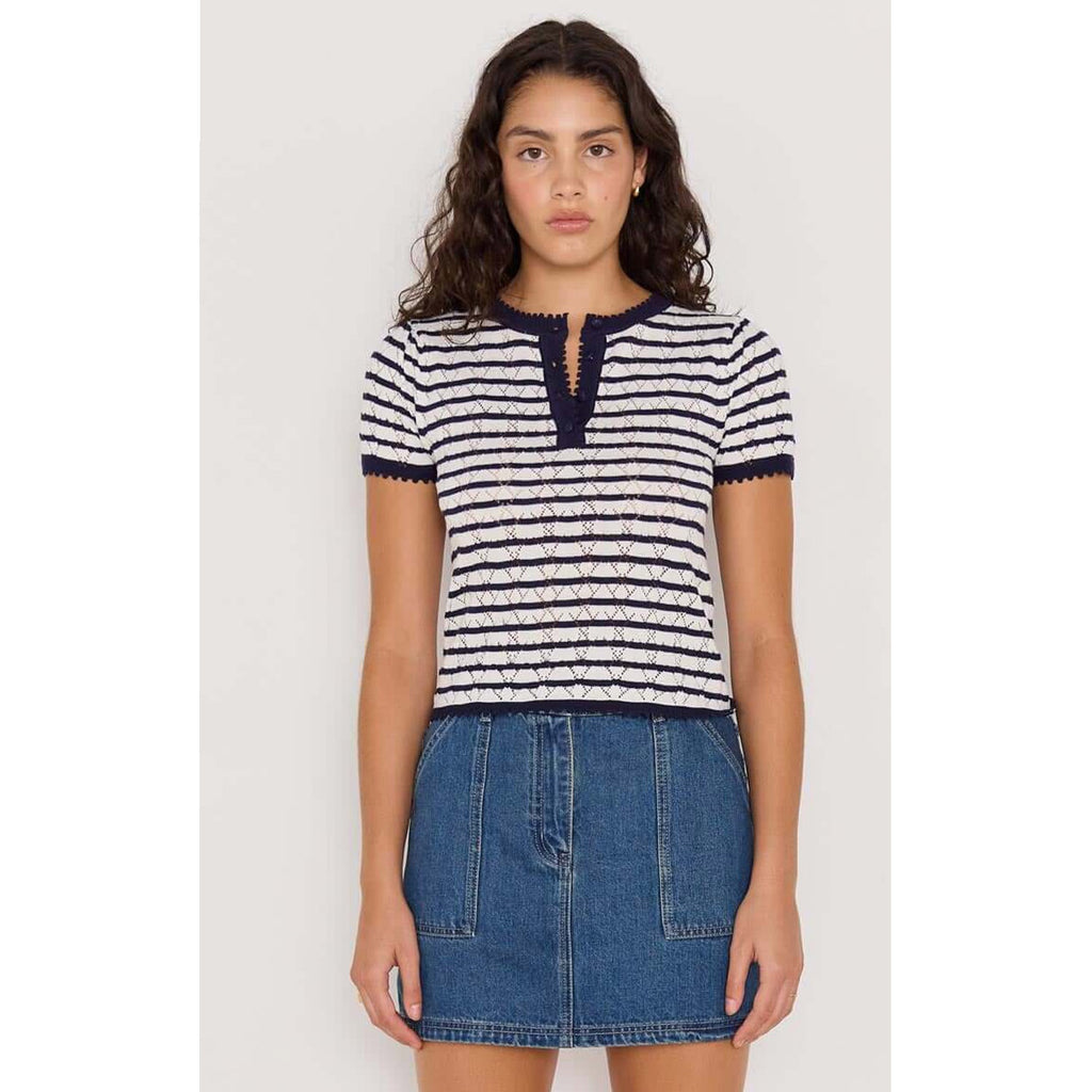 Top Chloe Stripe Knit Tee - Navy & White