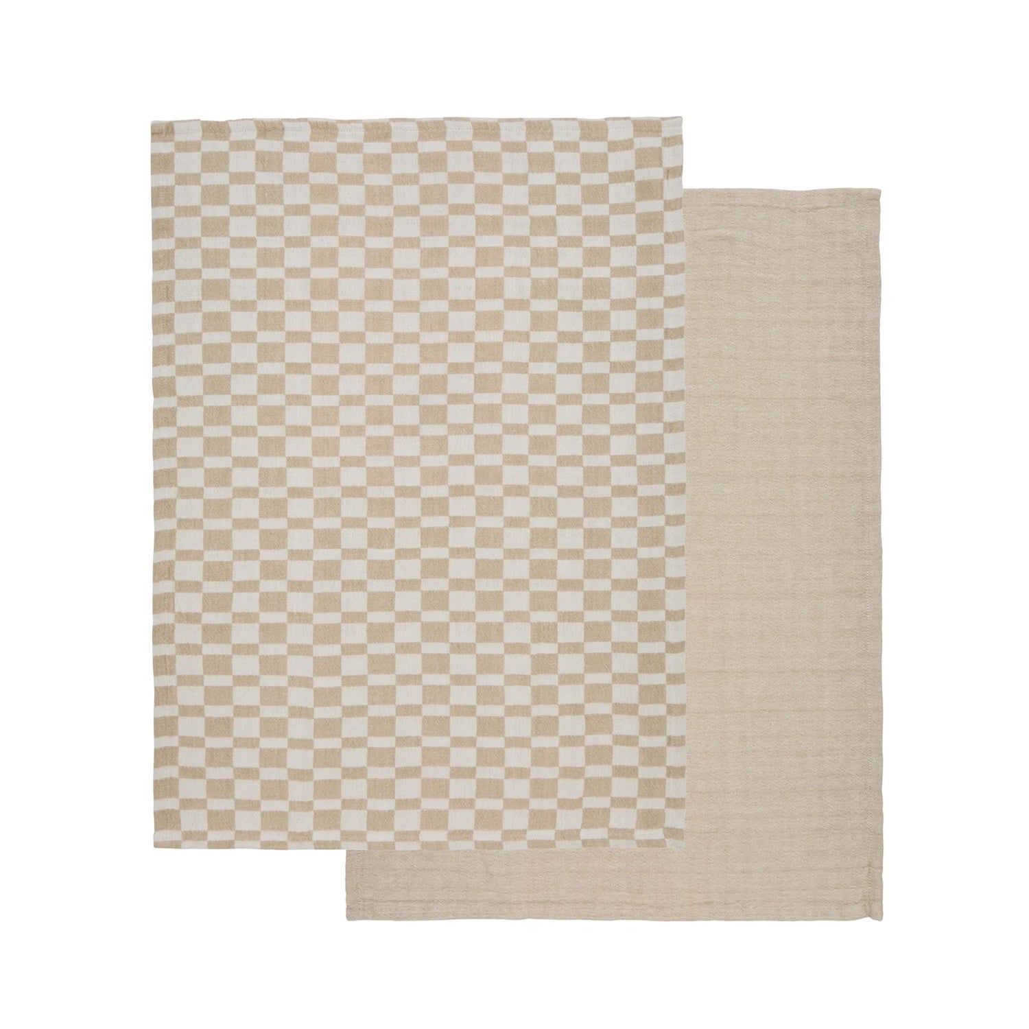 Tea Towel - Heritage Check Cotton Set of 2 Beige White