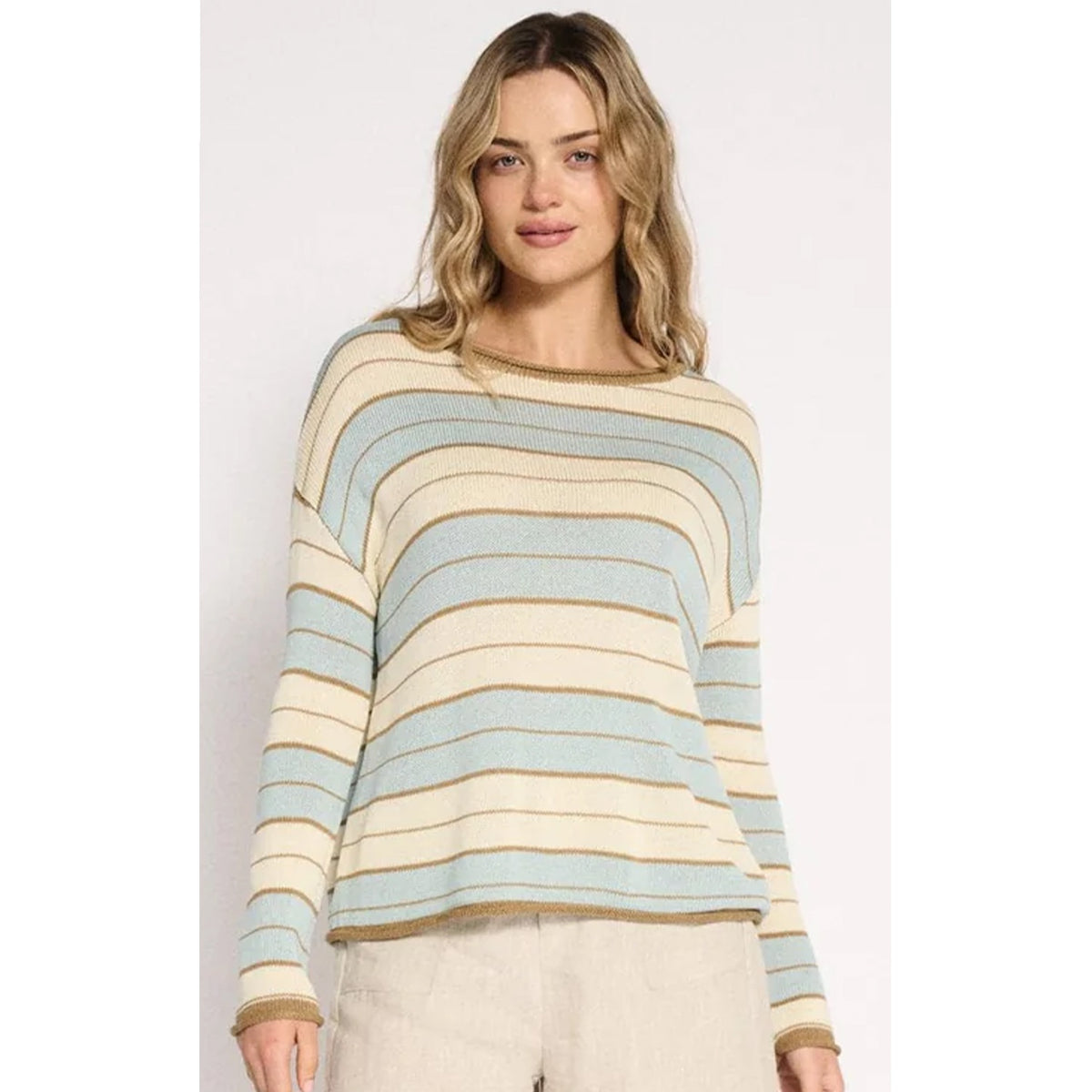Top Solene Knit Stripe - Dusty Aqua Stripe