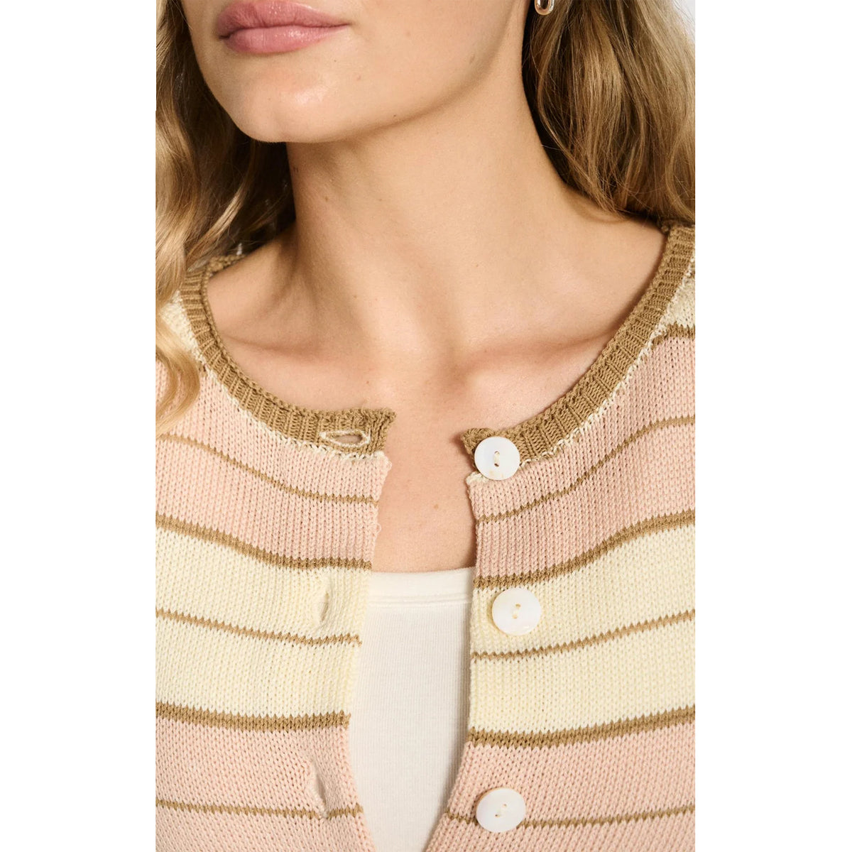 Top Button Solene Stripe - Dusty Pink Stripe