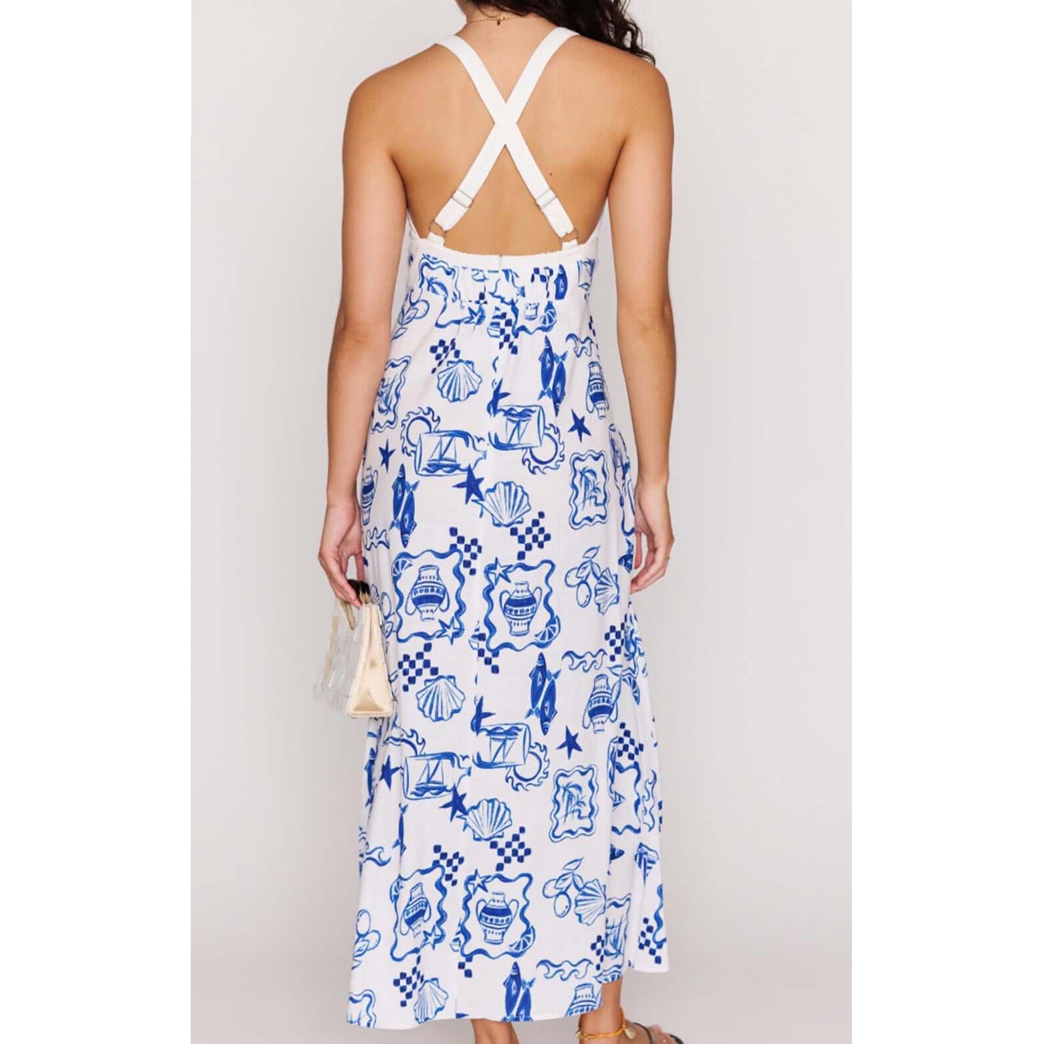 Dress Baci Cross Back Midi - Nautical Stamps