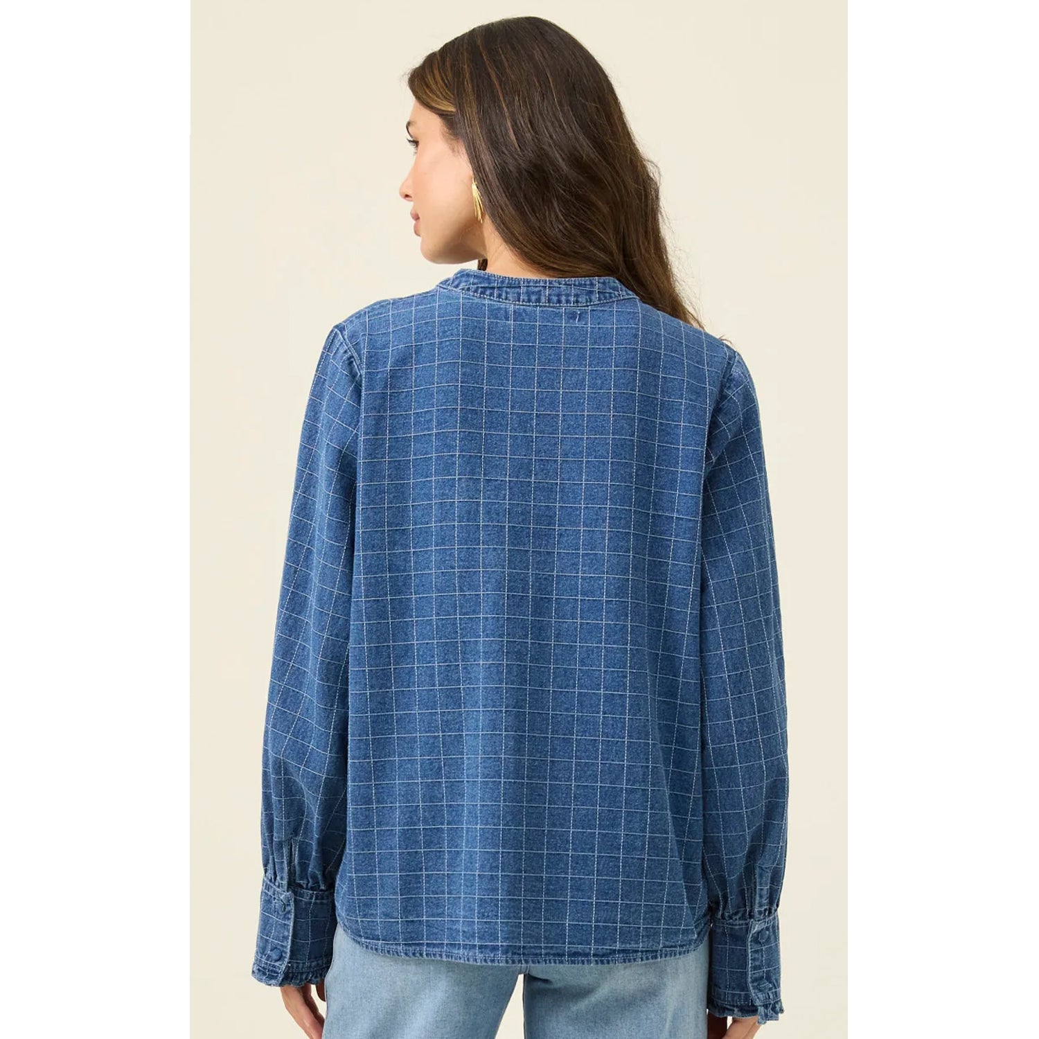 Top Sloane Denim Frill Shirt - Check