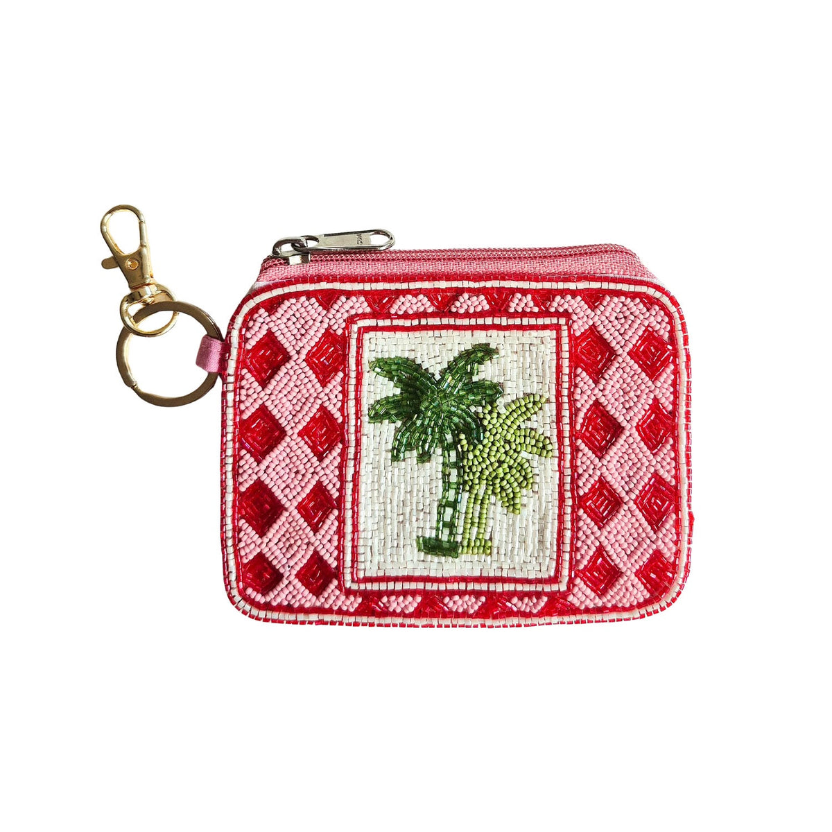 Keychain Pouch Beaded Pink