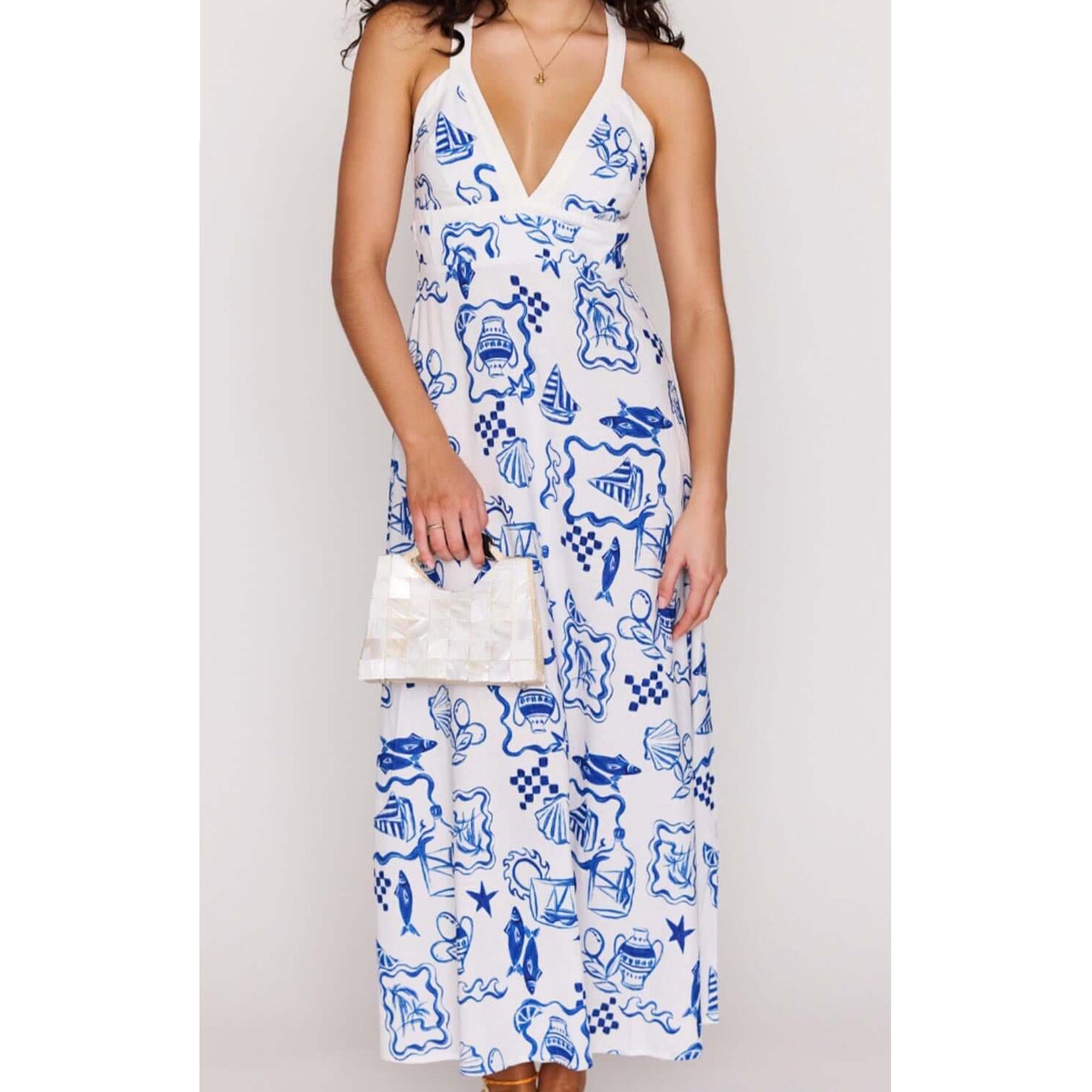 Dress Baci Cross Back Midi - Nautical Stamps