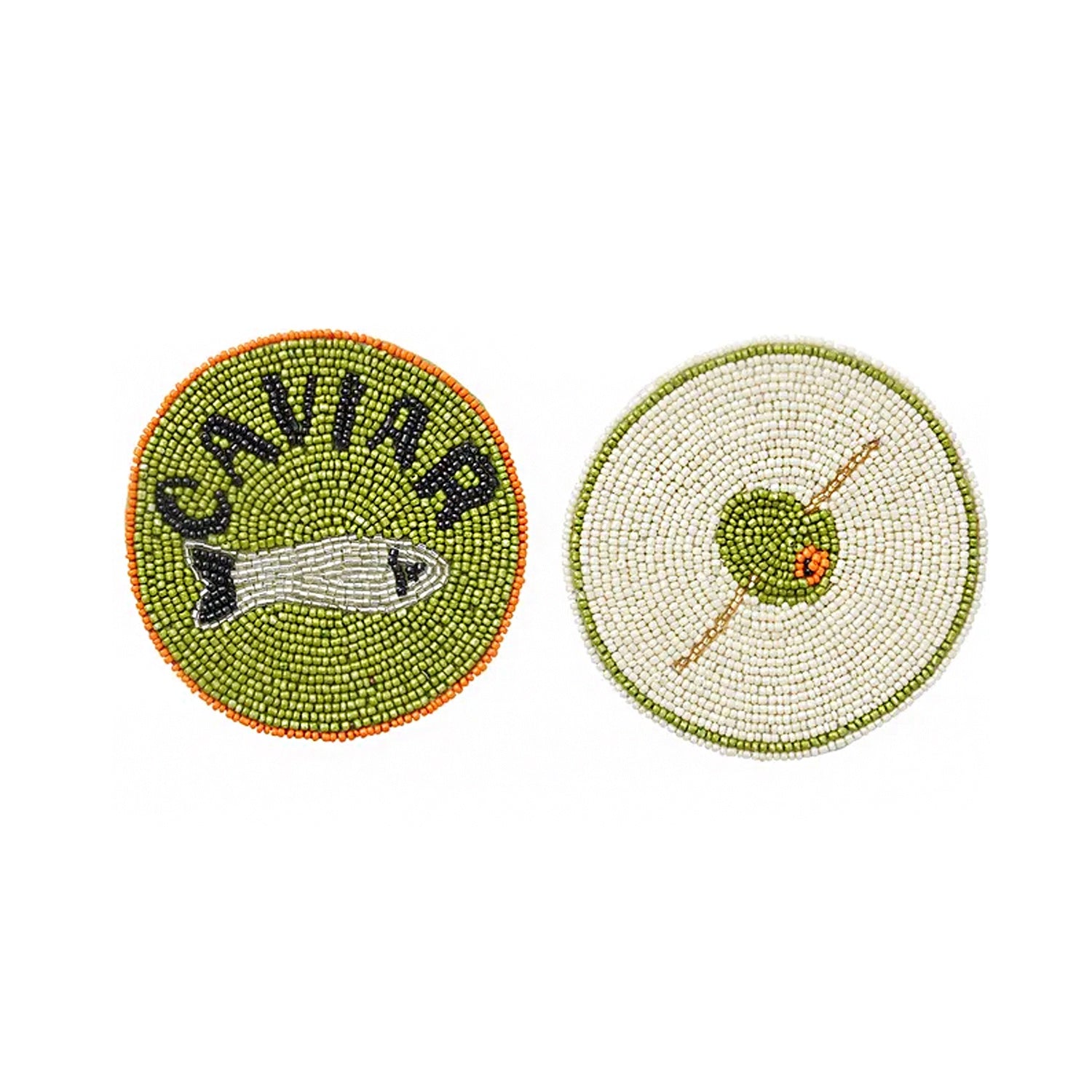 Coaster Caviar & Olive Beaded 10cm