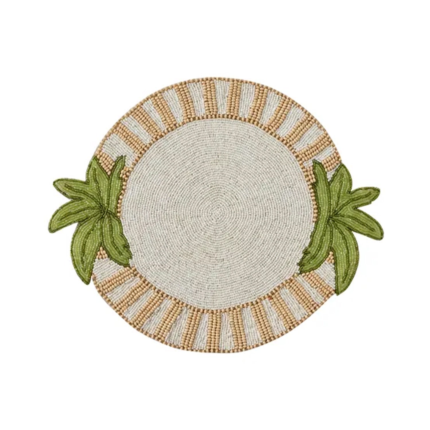 Placemat Maui Beaded Round 35cm Nat/Grn