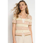 Top Button Solene Stripe - Dusty Pink Stripe