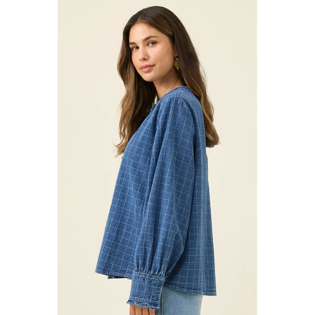 Top Sloane Denim Frill Shirt - Check