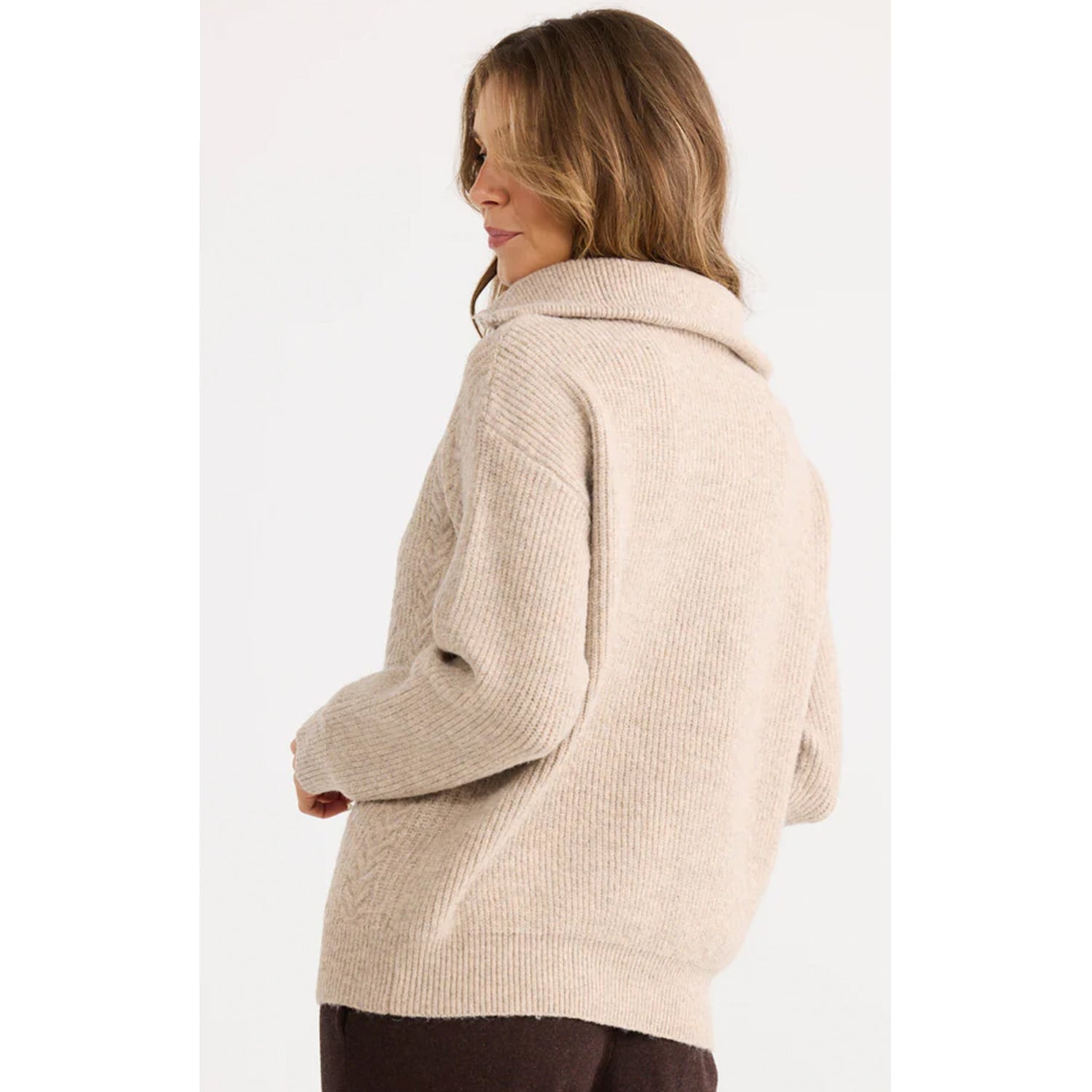 Knit Quarter Zip Cable - Cream