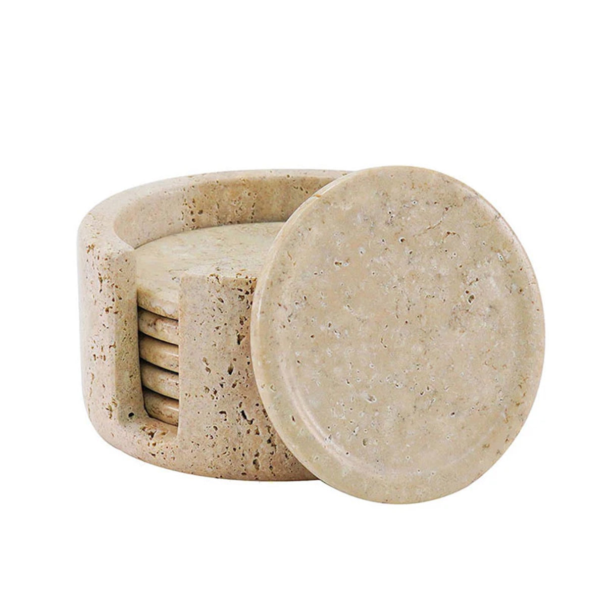 Coaster Set Round - Travertine