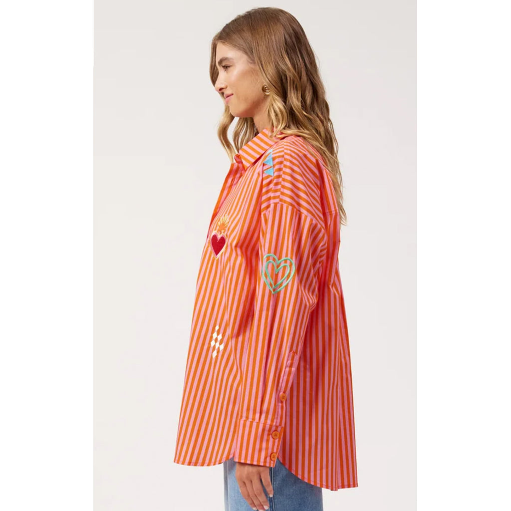 Top Mykonos Embroidered Stripe Shirt - Pink