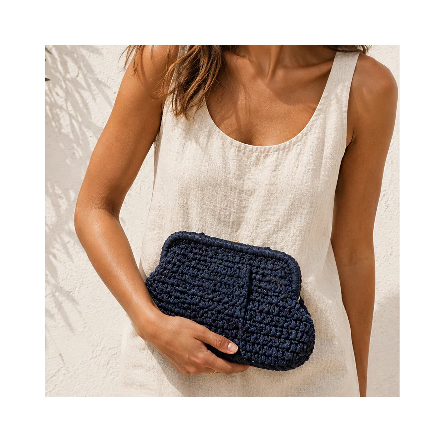 Clutch Elody Straw - Navy