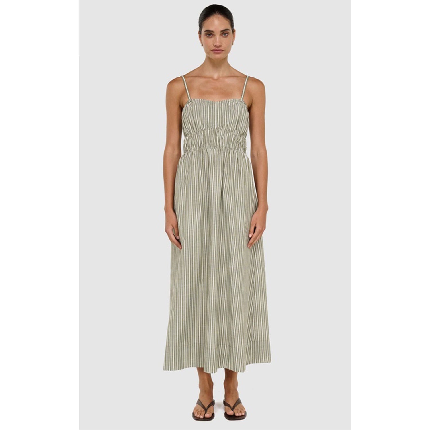 Dress Lisara Midi - Khaki & White