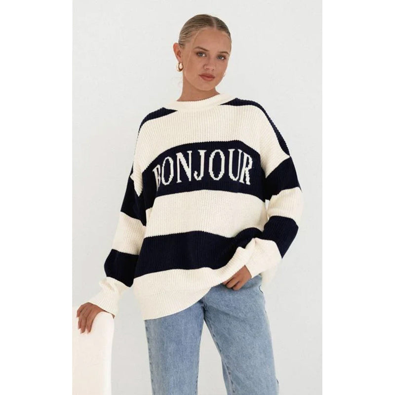 Knit Jumper Bonjour - Black & White