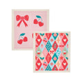 Xmas Dish Cloth Swedish - Christmas Harlequin Bows & Cherries