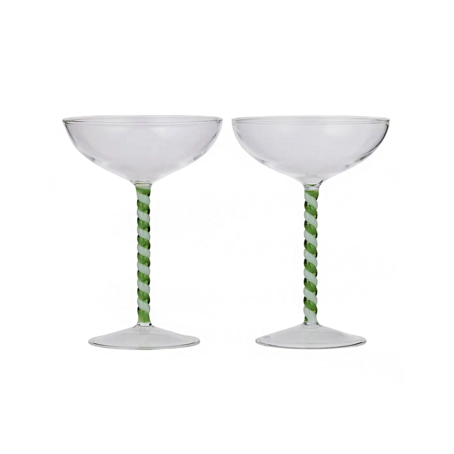 Coupe Glass - Swirl S/2 Green/White