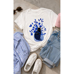 Tshirt White - Black Cat in Basket