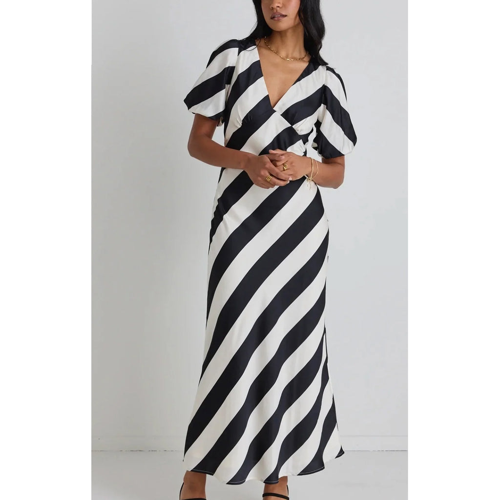 Dress Amora Midi- Black White Stripe