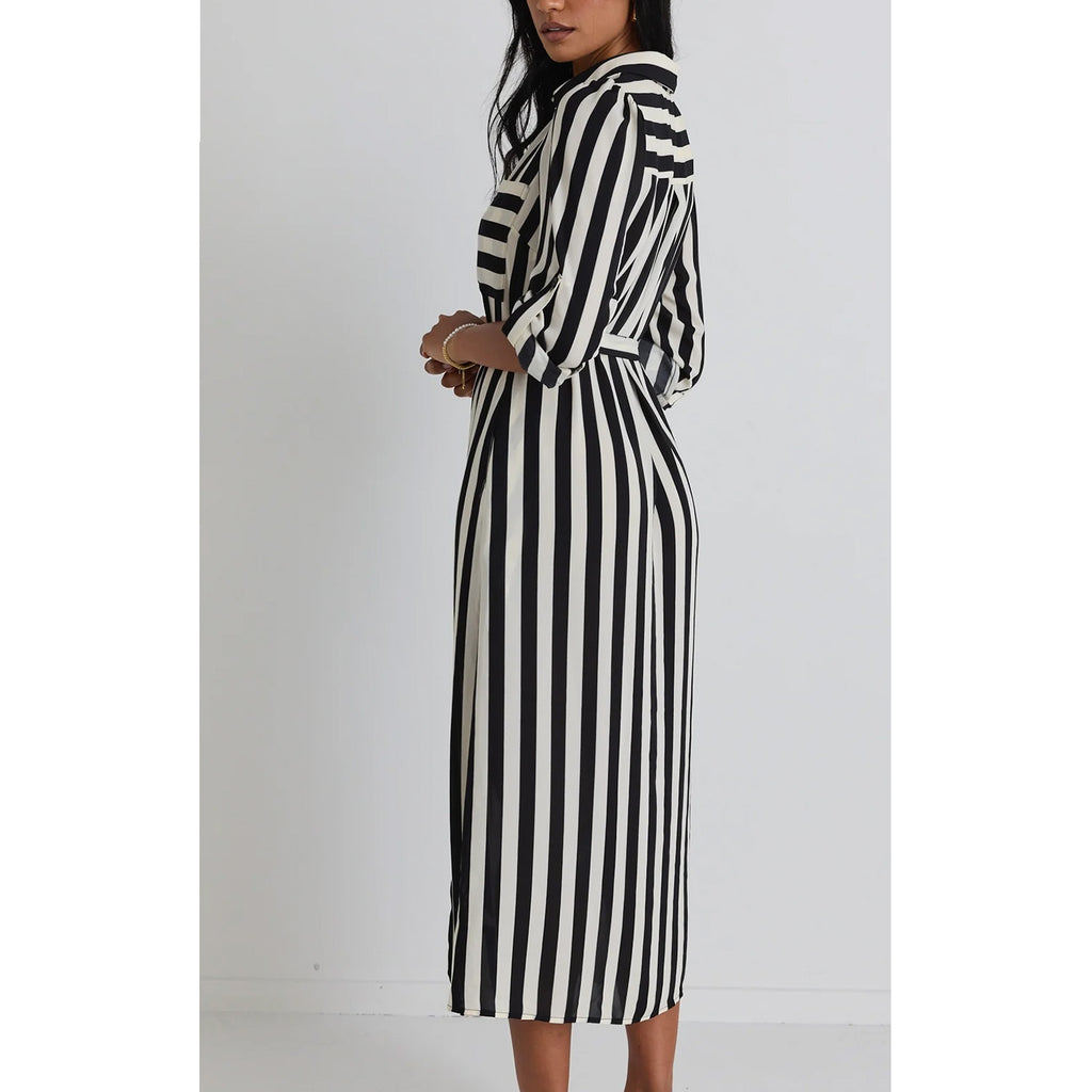 Dress Cyprus Midi - Black & White Stripe