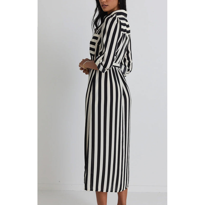 Dress Cyprus Midi - Black & White Stripe