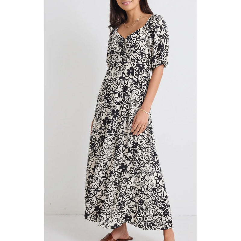 Dress Endearing Midi - Cream & Black Floral