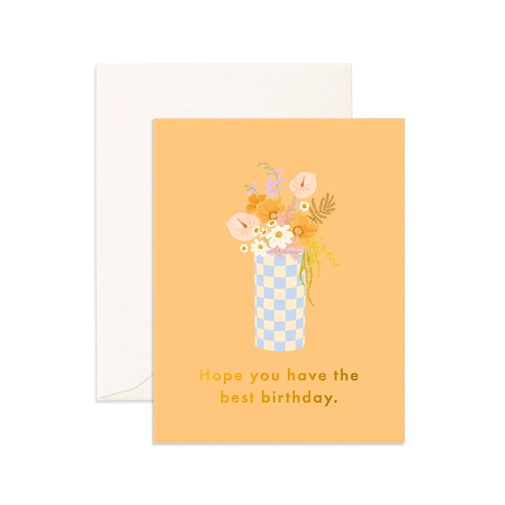 Card Best Birthday Blue Check Vase Greeting