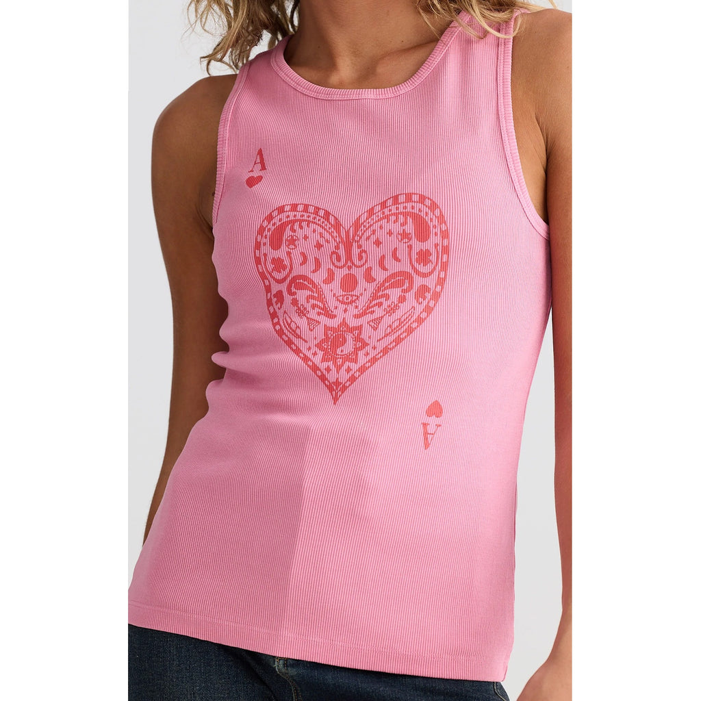 Top Ace Of Hearts Ribbed Tank - Pink Wash