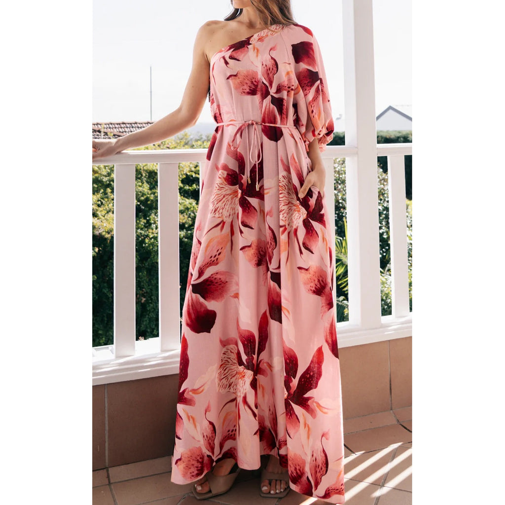 Dress One Shoulder Maxi - Blush Lily