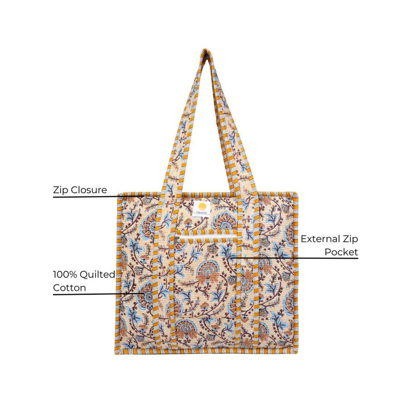 Bag Quilted Zip Tote - Mustard
