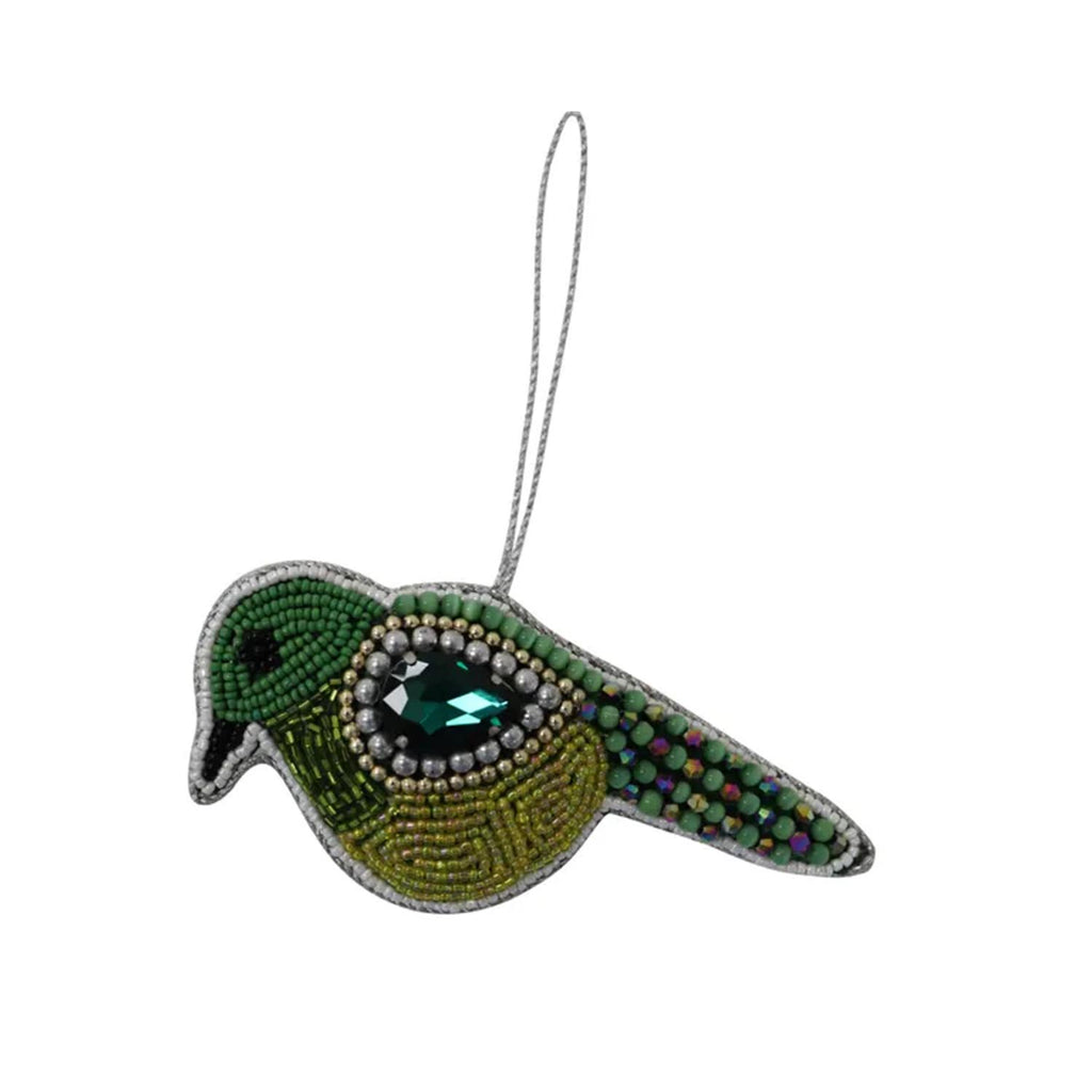 Beaded Bird Hanger Fab 13x10cm Green