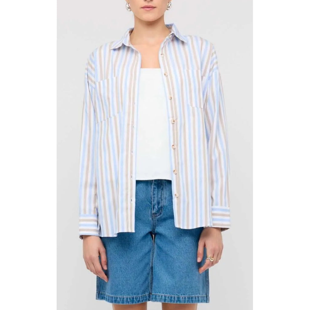 Top Marcella Oversized Shirt - Blue & Brown Stripe