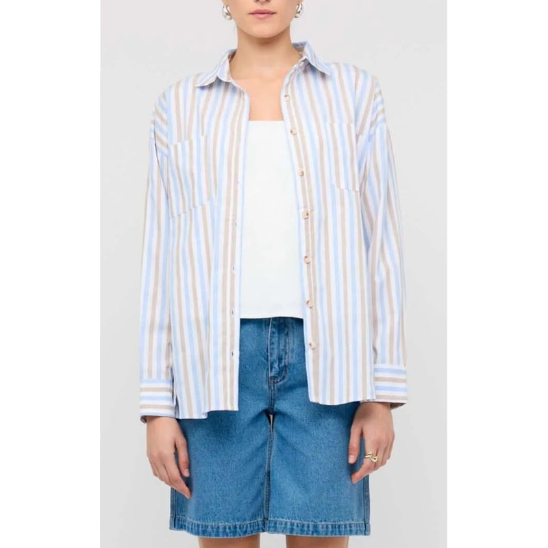 Top Marcella Oversized Shirt - Blue & Brown Stripe