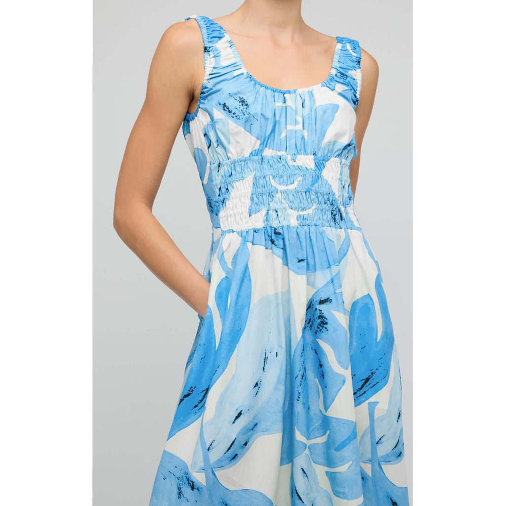 Dress Leilani Shirred Midi - Blue Leaf