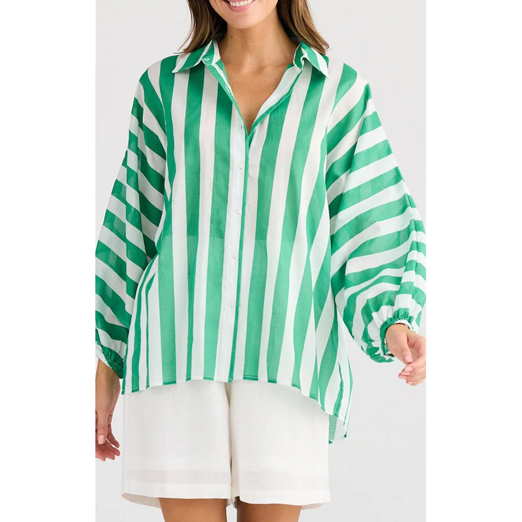 Top Cliffside Shirt - Green Stripe