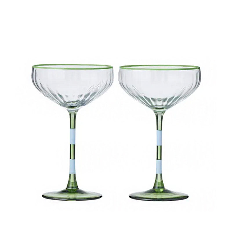 Coupe Glass Set 2 Lena  Rib - Blue & Green