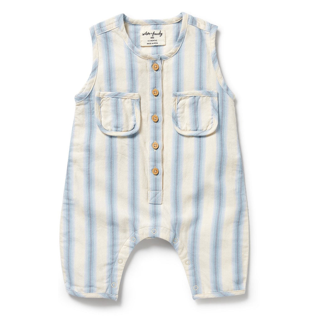 Baby Growsuit - Deep Blue Stripe
